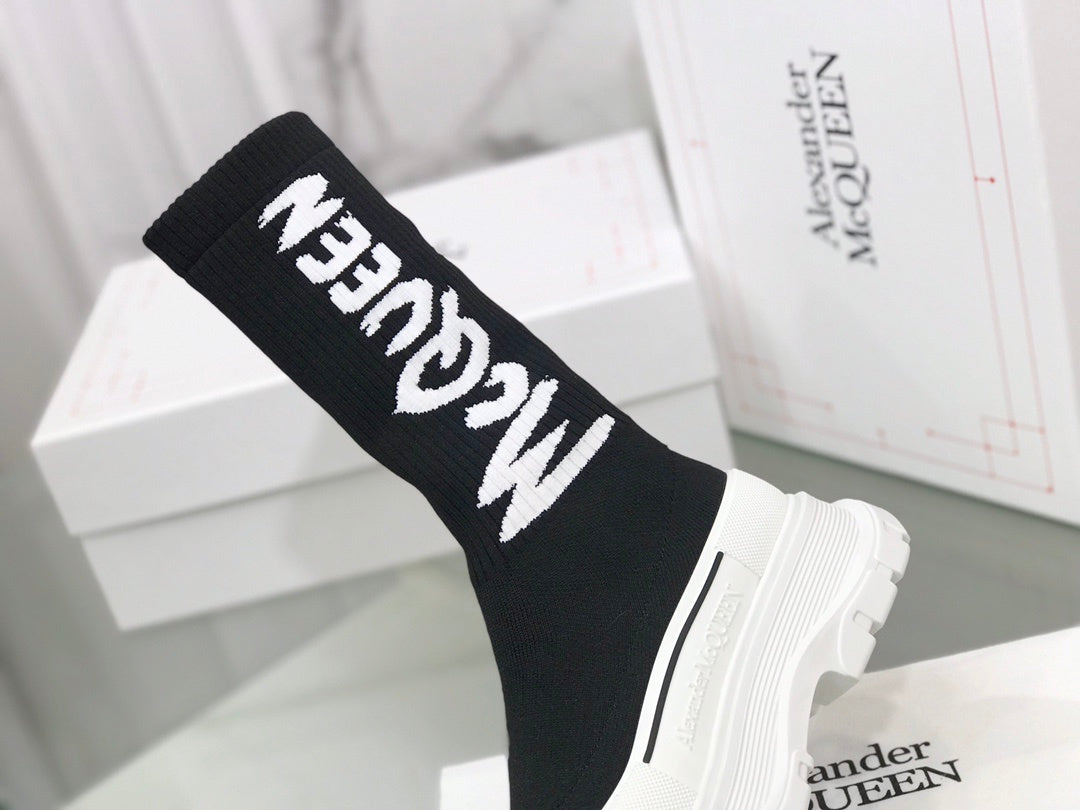 Alexander McQueen Tread Slick Boot "Ribbed Black-White"