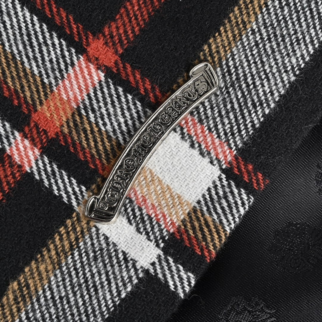 Chrome Hearts Shearling Collar Plaid Jacket