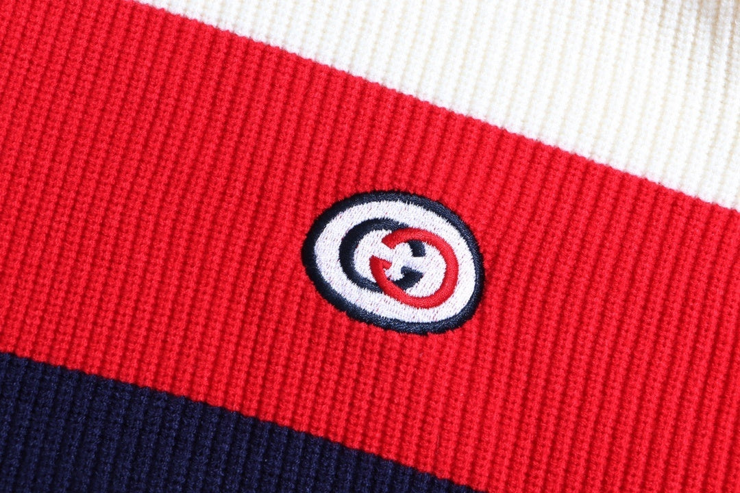 Gucci Zip-Up Sweater "Ivory-Red-Navy Blue"
