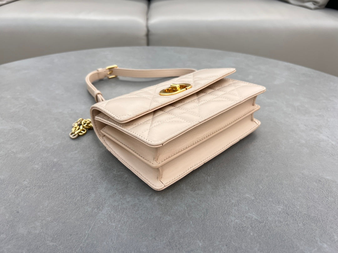 Dior Miss Caro Mini Bag "Powder Beige Macrocannage Lambskin"
