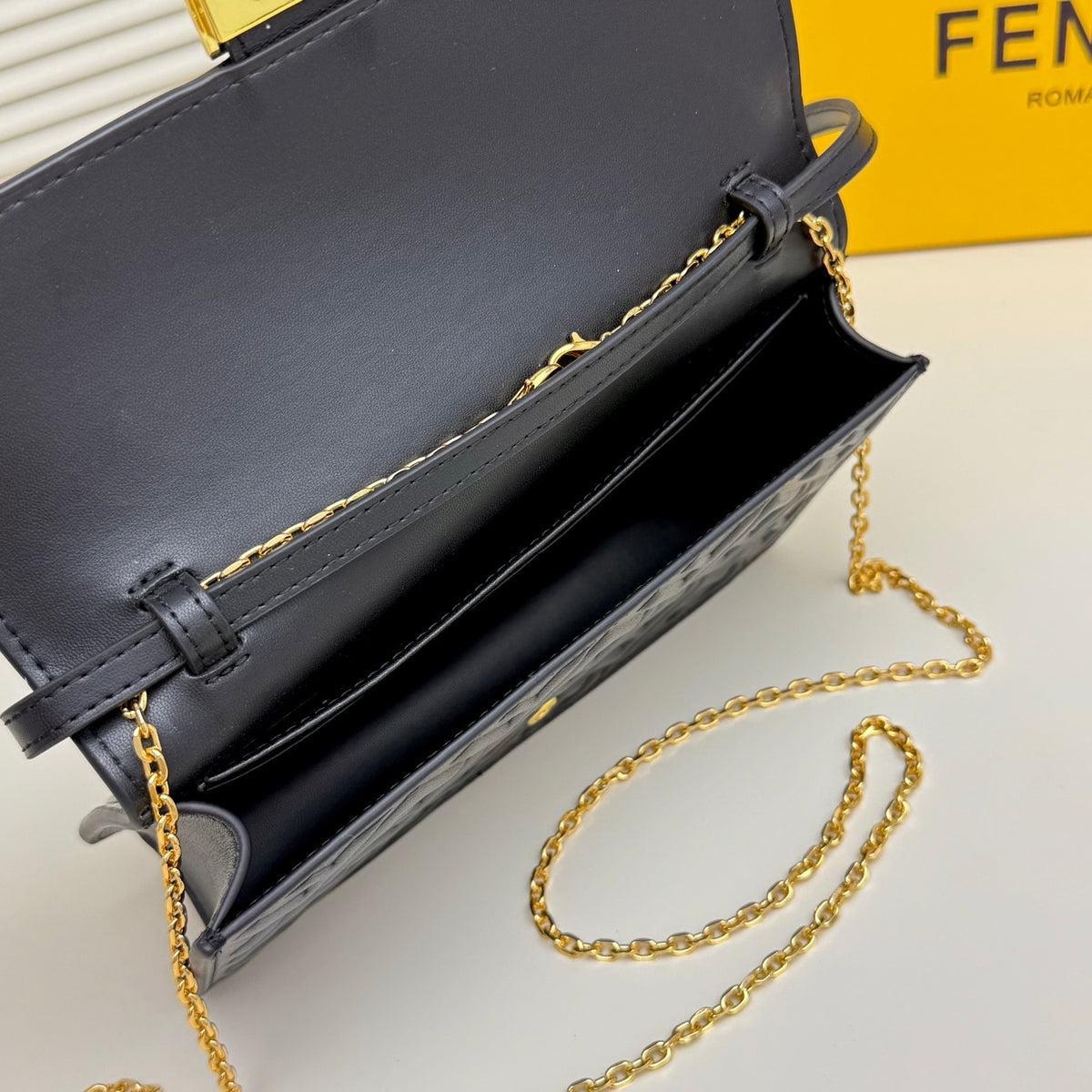 Fendi Tube Wallet On Chain "Black Nappa Leather Wallet with FF Motif"
