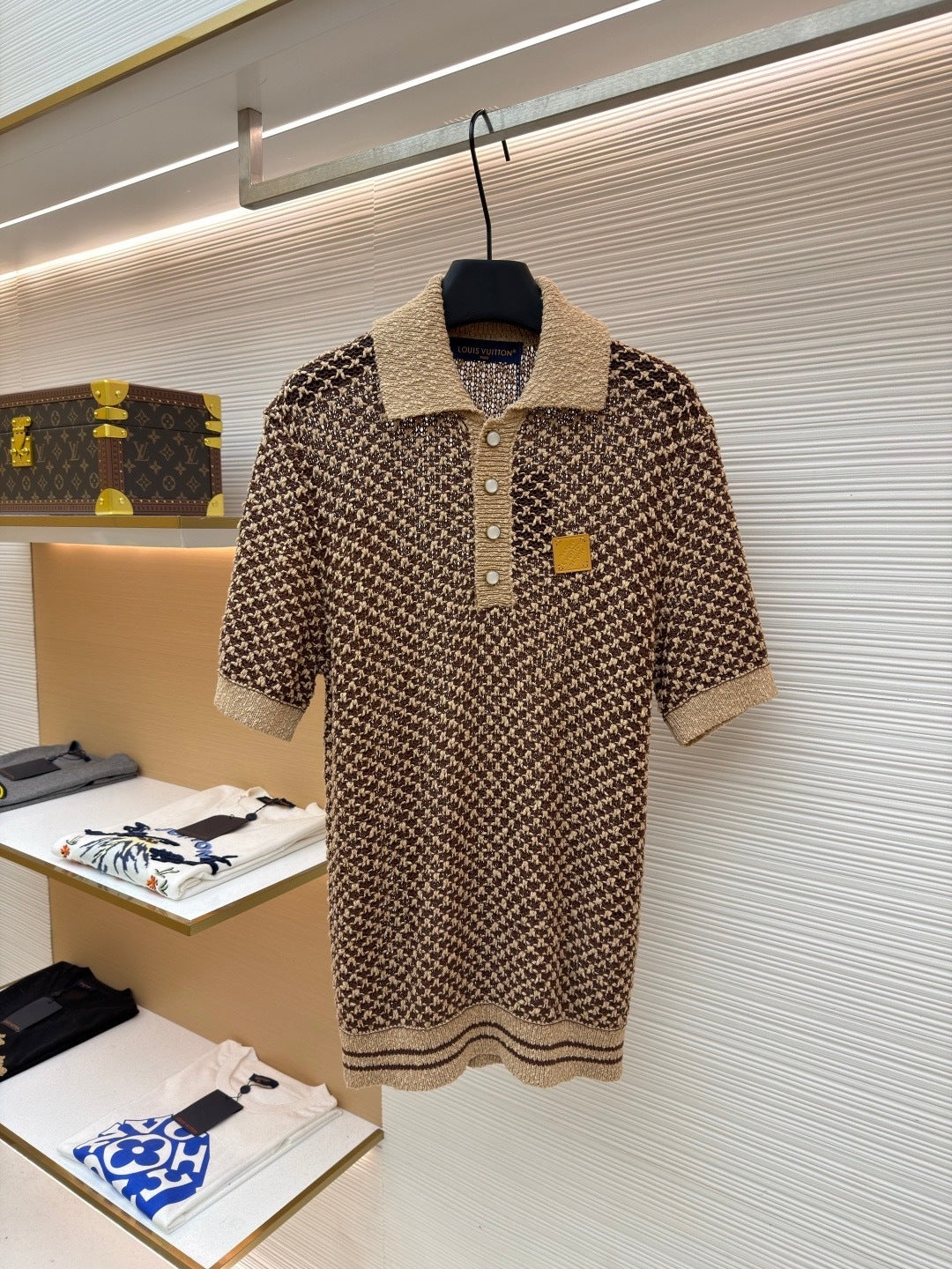 Louis Vuitton Short-Sleeved Knitted Mesh Polo "Camel"