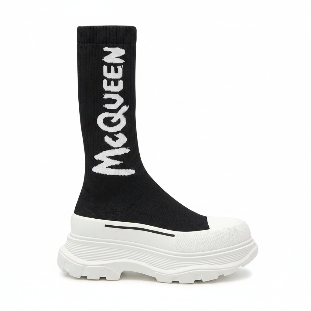 Alexander McQueen Tread Slick Boot "Ribbed Black-White"