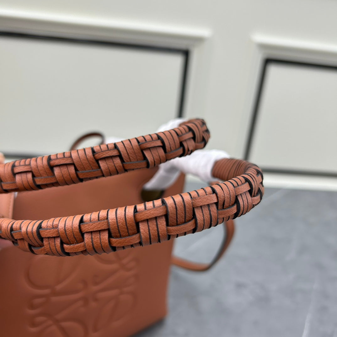 Loewe Anagram Embossed Small Leather Tote Bag "Brown"