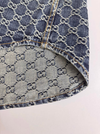 Gucci GG Cotton Denim Jacquard Short-Sleeve Shirt