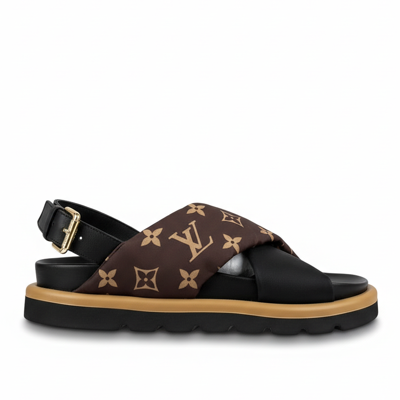 Louis Vuitton Calfskin Padded Nylon Monogram Paseo Flat Comfort Sandals