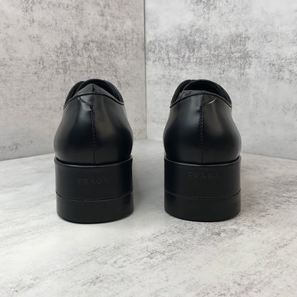 Prada Brushed Leather Derby Shoes "Black"