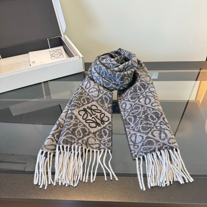 Loewe Anagram Wool and Cashmere Scarf "Grey-Black"