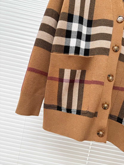 Burberry Check Wool Cashmere Cardigan "Birch Brown"