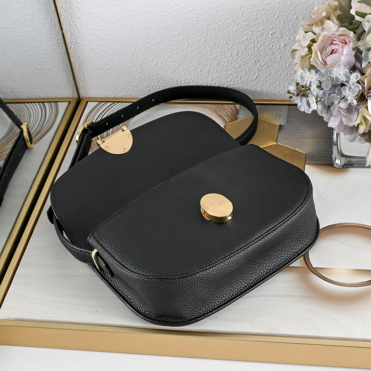 Dior Medium Dior Médaillon Flap Bag "Black Grained Calfskin"