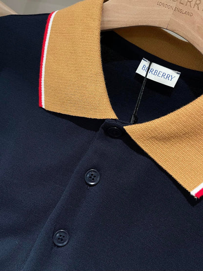 Burberry Logo Collar Cotton Polo Shirt "Navy Blue"