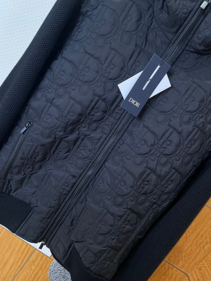 Dior Oblique Hooded Blouson Jacket "Black Cotton Blend Knit"