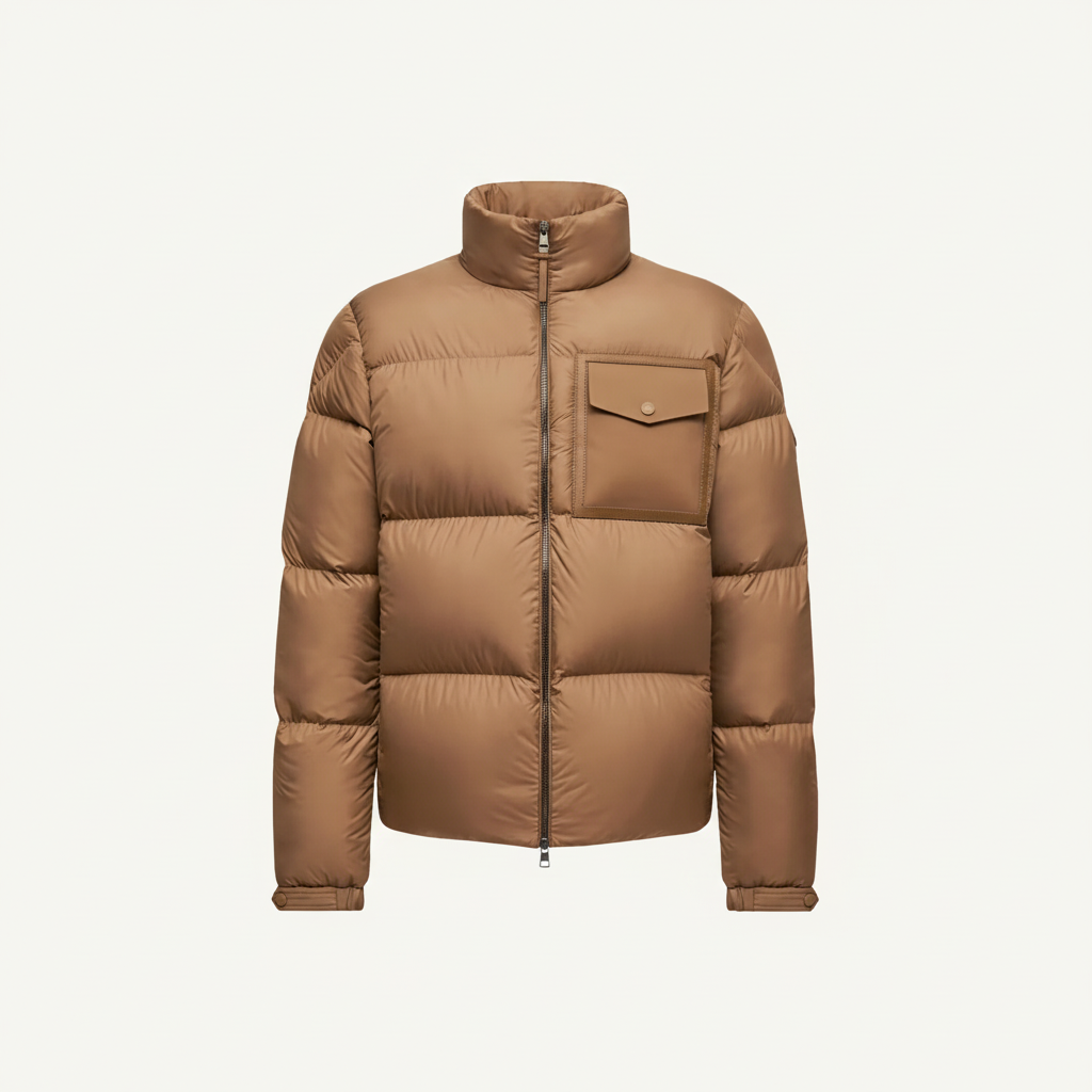 Moncler Chinon Square-Quilted Short Down Jacket "Camel Beige"