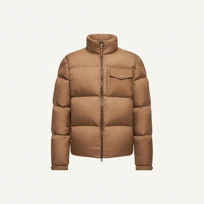 Moncler Chinon Square-Quilted Short Down Jacket "Camel Beige"