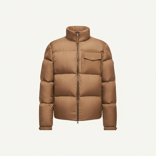 Moncler Chinon Square-Quilted Short Down Jacket "Camel Beige"