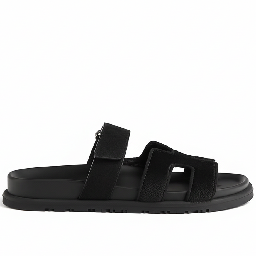 Hermes Chypre Sandals "Black Suede"