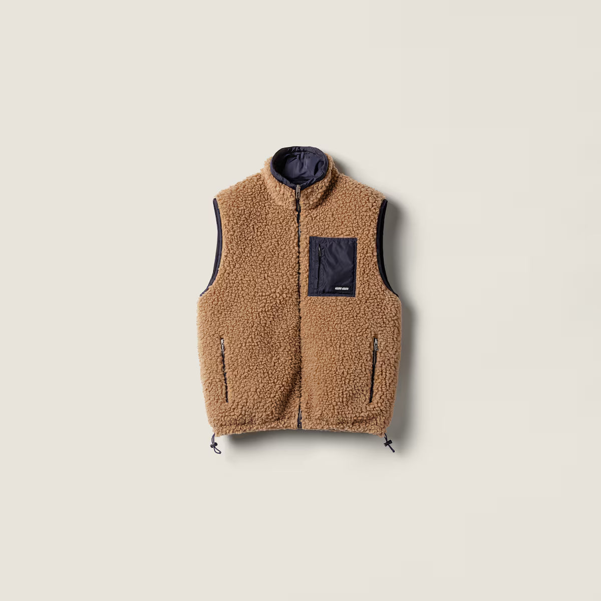 Miu Miu Reversible Teddy Down with Technical Pongé "Camel" and "Blue"