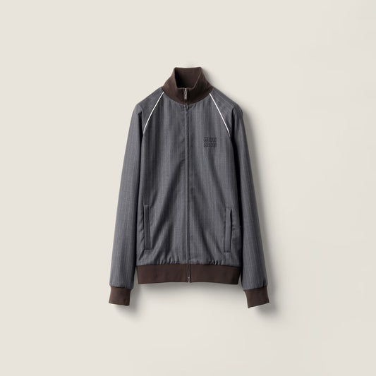 Miu Miu Pinstriped Zip-up Blouson Jacket "Grey"