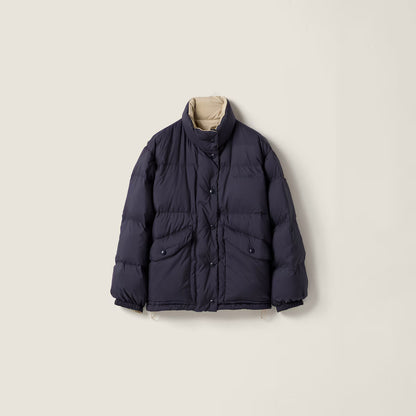 Miu Miu Reversible Technical Pongé Down Jacket "Beige/Blue"