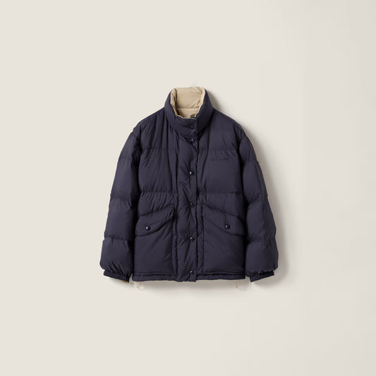 Miu Miu Reversible Technical Pongé Down Jacket "Beige/Blue"