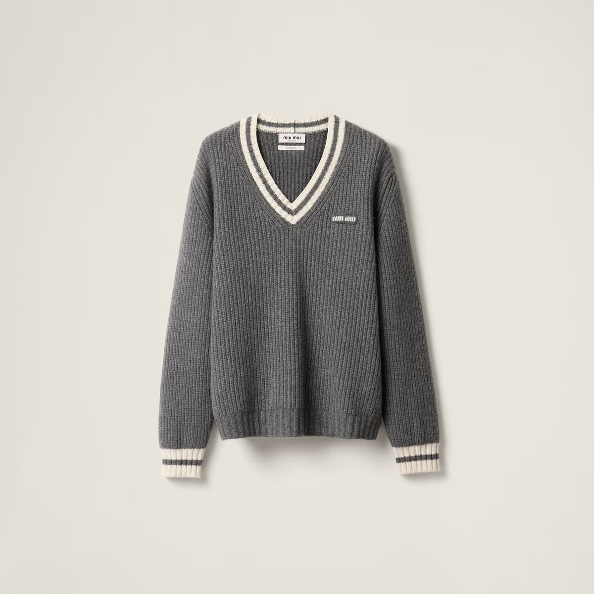 Miu Miu Wool and Cashmere V-neck Sweater "Grey"