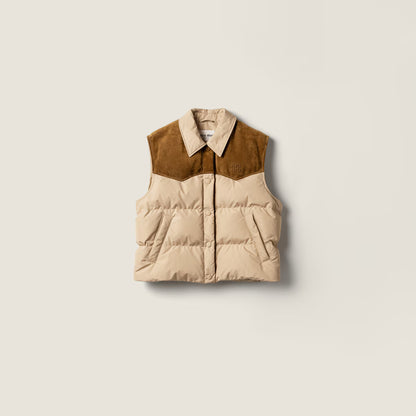 Miu Miu Technical pongé and Leather Down Vest "Beige"