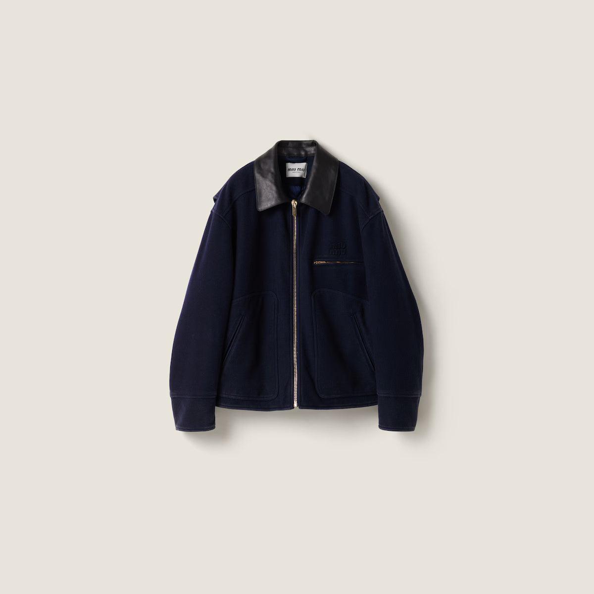 Miu Miu Washed Wool Cloth Blouson Jacket "Navy"