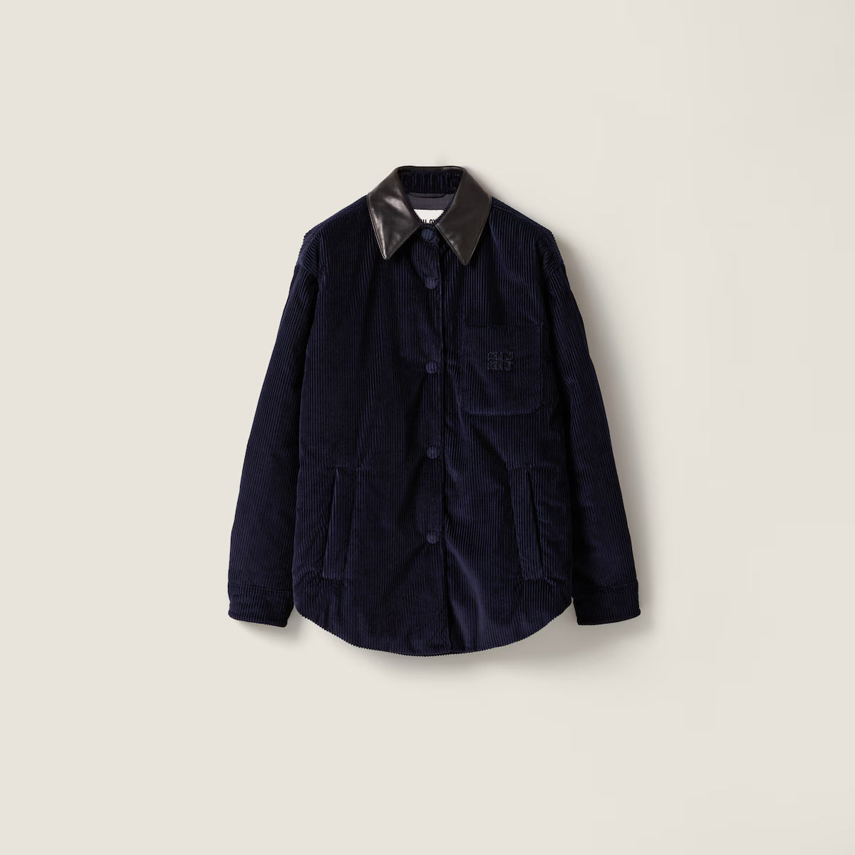 Miu Miu Corduroy and Nappa Leather Down Jacket "Navy"