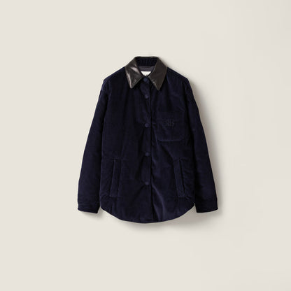 Miu Miu Corduroy and Nappa Leather Down Jacket "Navy"