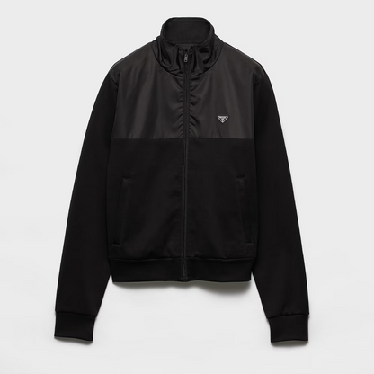 Prada Cotton Fleece Zipper Jacket with Re-Nylon Details "Black"