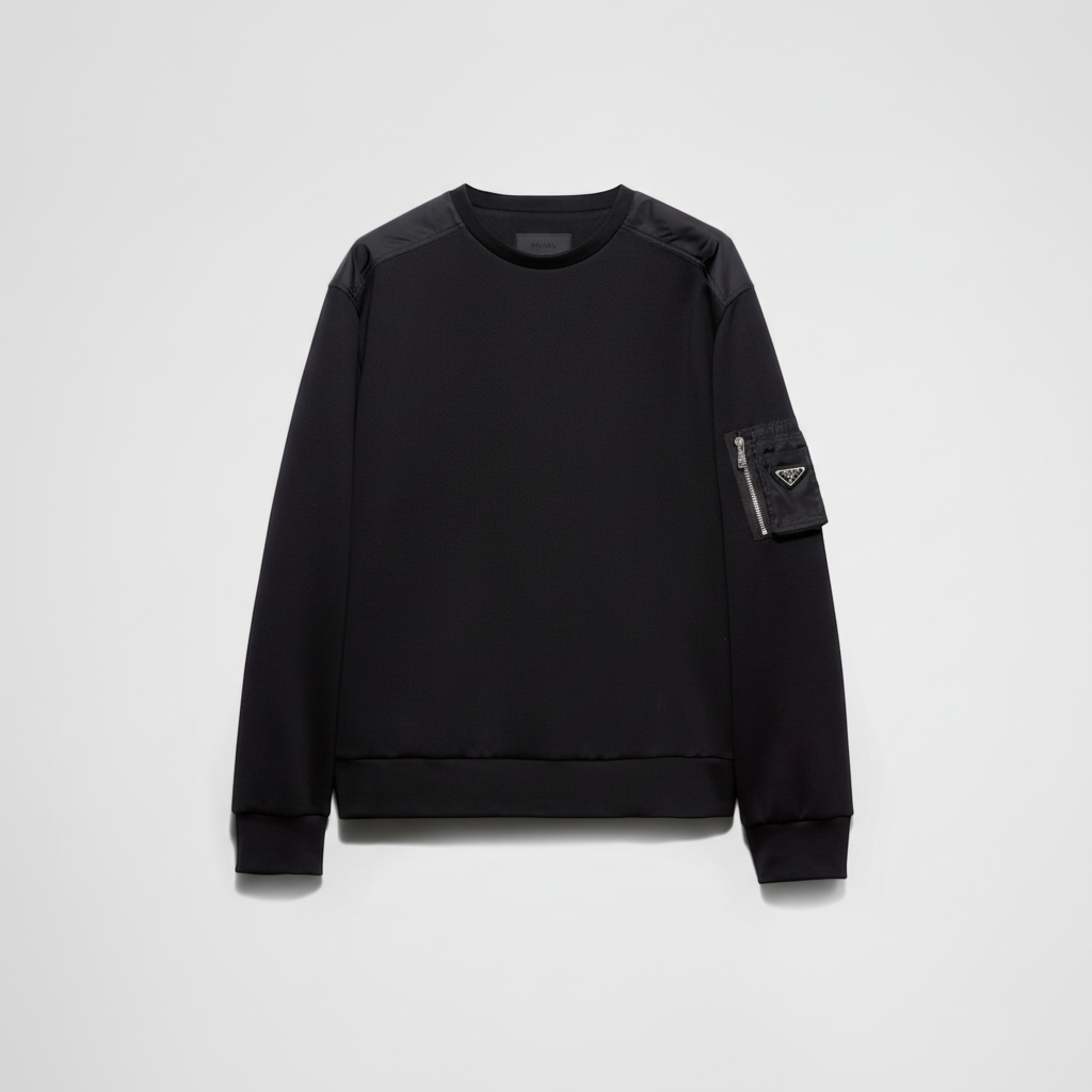 Prada Cotton Fleece and Re-Nylon Sweatshirt "Black"