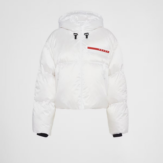 Prada Cropped Technical Re-Nylon Down Jacket "White"