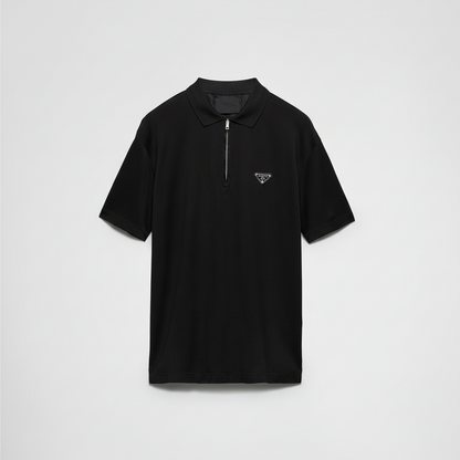 Prada Piqué Polo T-Shirt with Re-Nylon Details "Black"