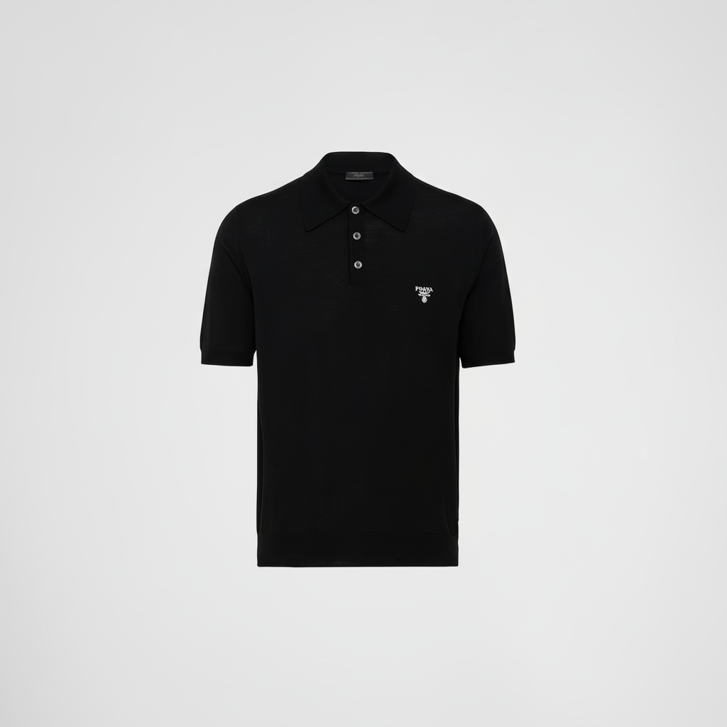 Prada Superfine Wool Polo T-Shirt "Black"