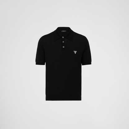 Prada Superfine Wool Polo T-Shirt "Black"