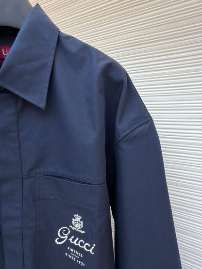 Gucci Cotton Twill Shirt with Print "Dark Blue"