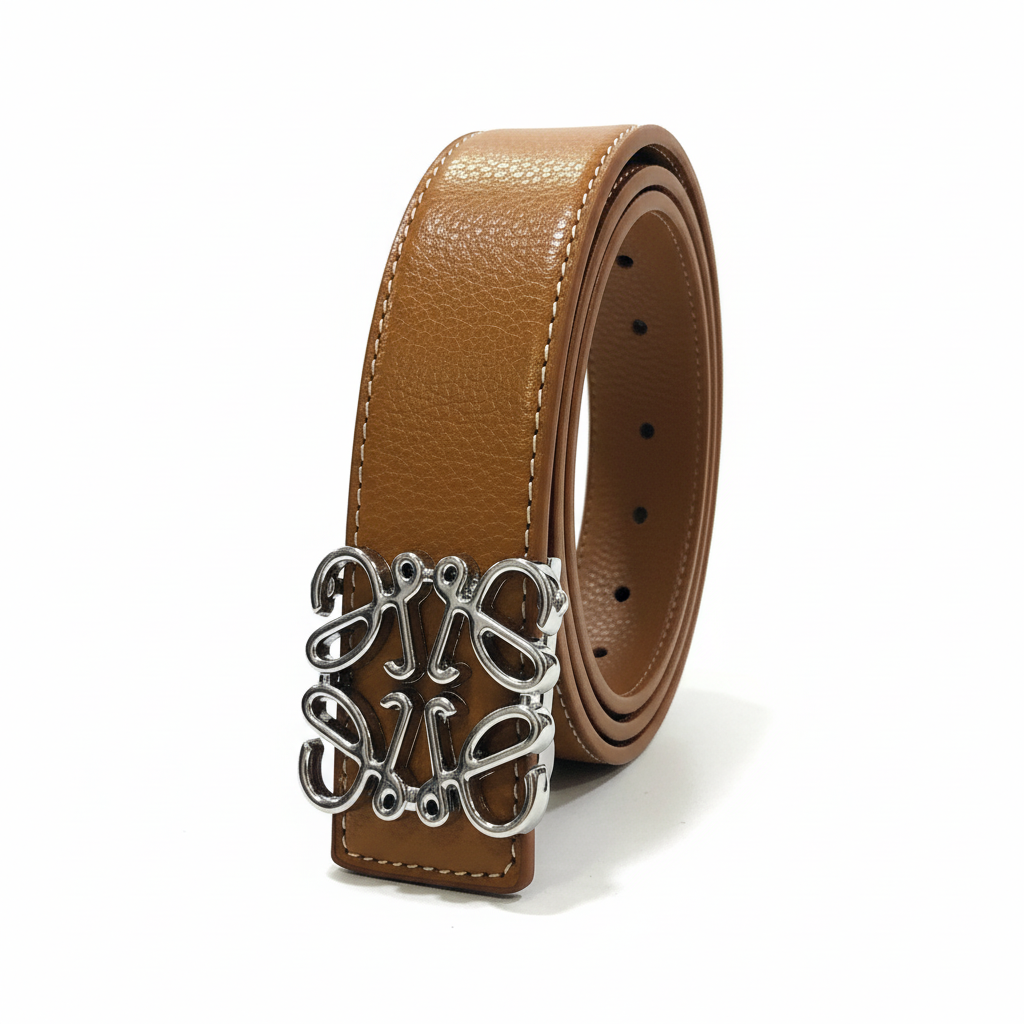 Loewe Anagram Leather Belt "Brown-Silver"