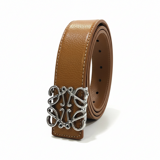 Loewe Anagram Leather Belt "Brown-Silver"