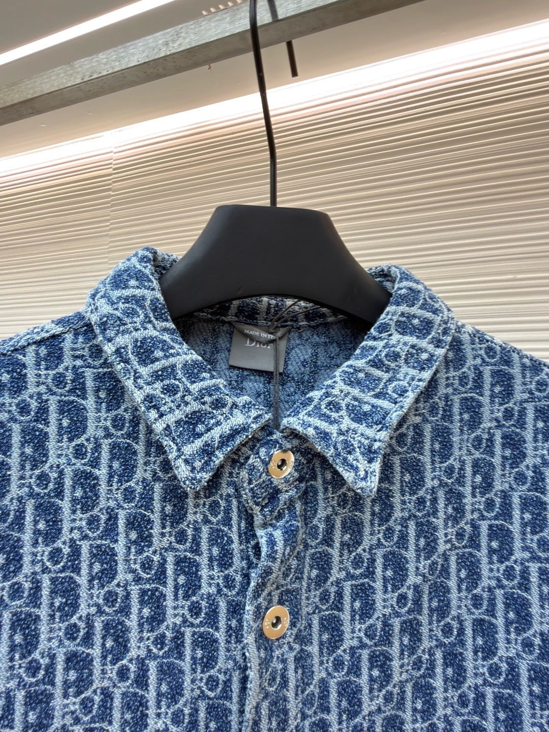 Dior Oblique Short-Sleeved Shirt "Blue Spongy Cotton-Blend Twill"