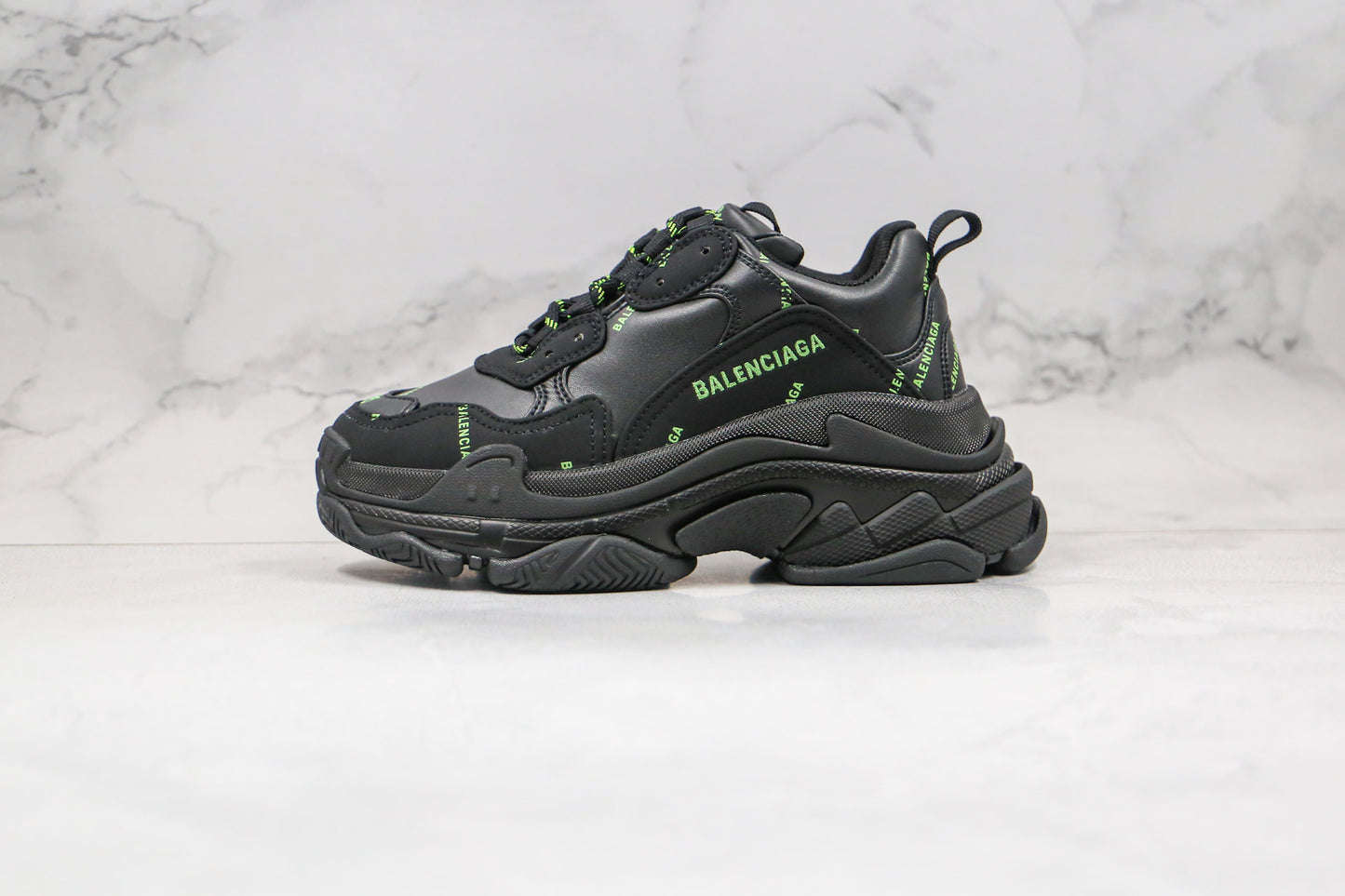 Balenciaga Triple S "Black-Green All Over Logo"