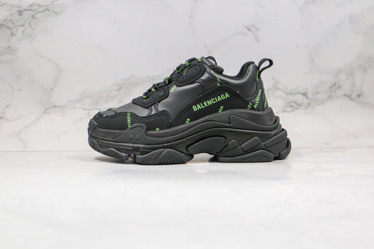 Balenciaga Triple S "Black-Green All Over Logo"