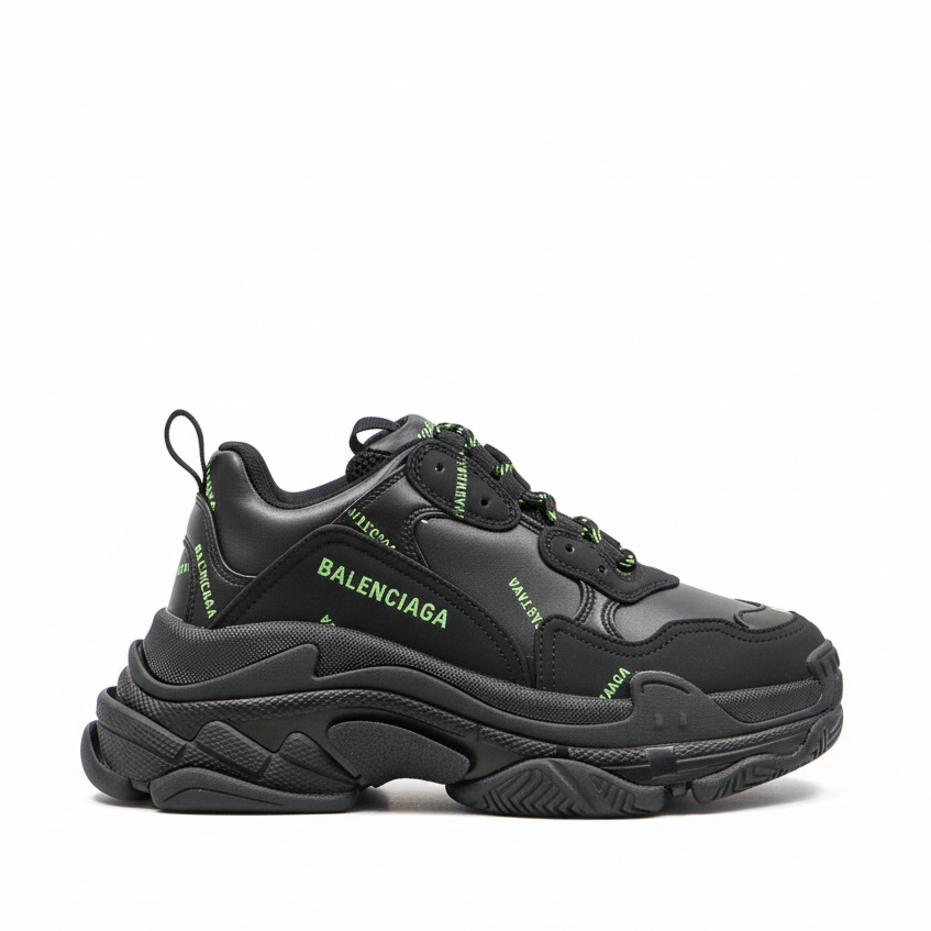 Balenciaga Triple S "Black-Green All Over Logo"
