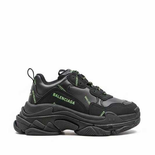 Balenciaga Triple S "Black-Green All Over Logo"