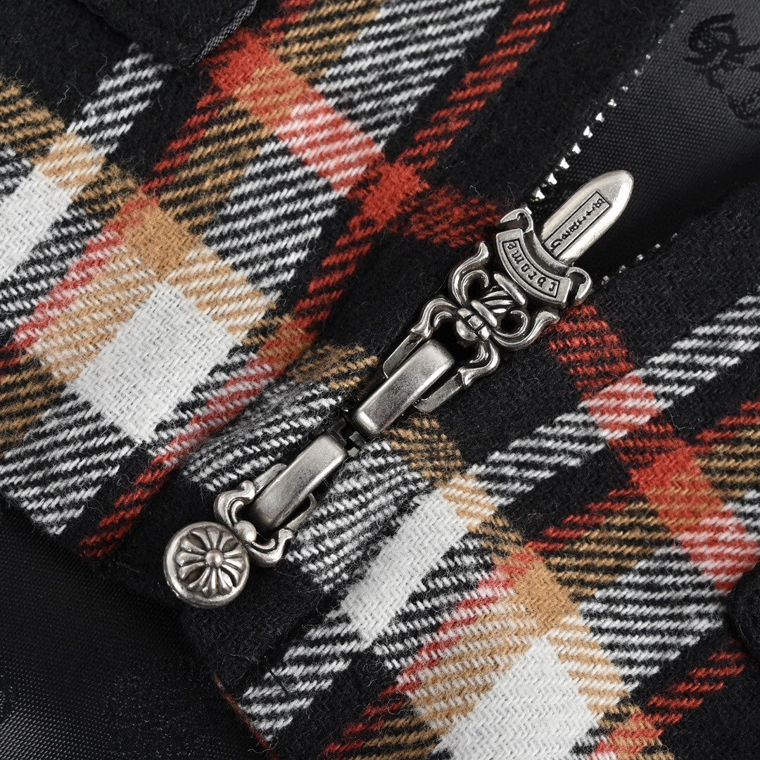 Chrome Hearts Shearling Collar Plaid Jacket