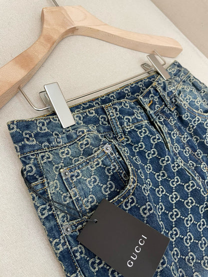 Gucci GG Cotton Denim Jacquard Pants