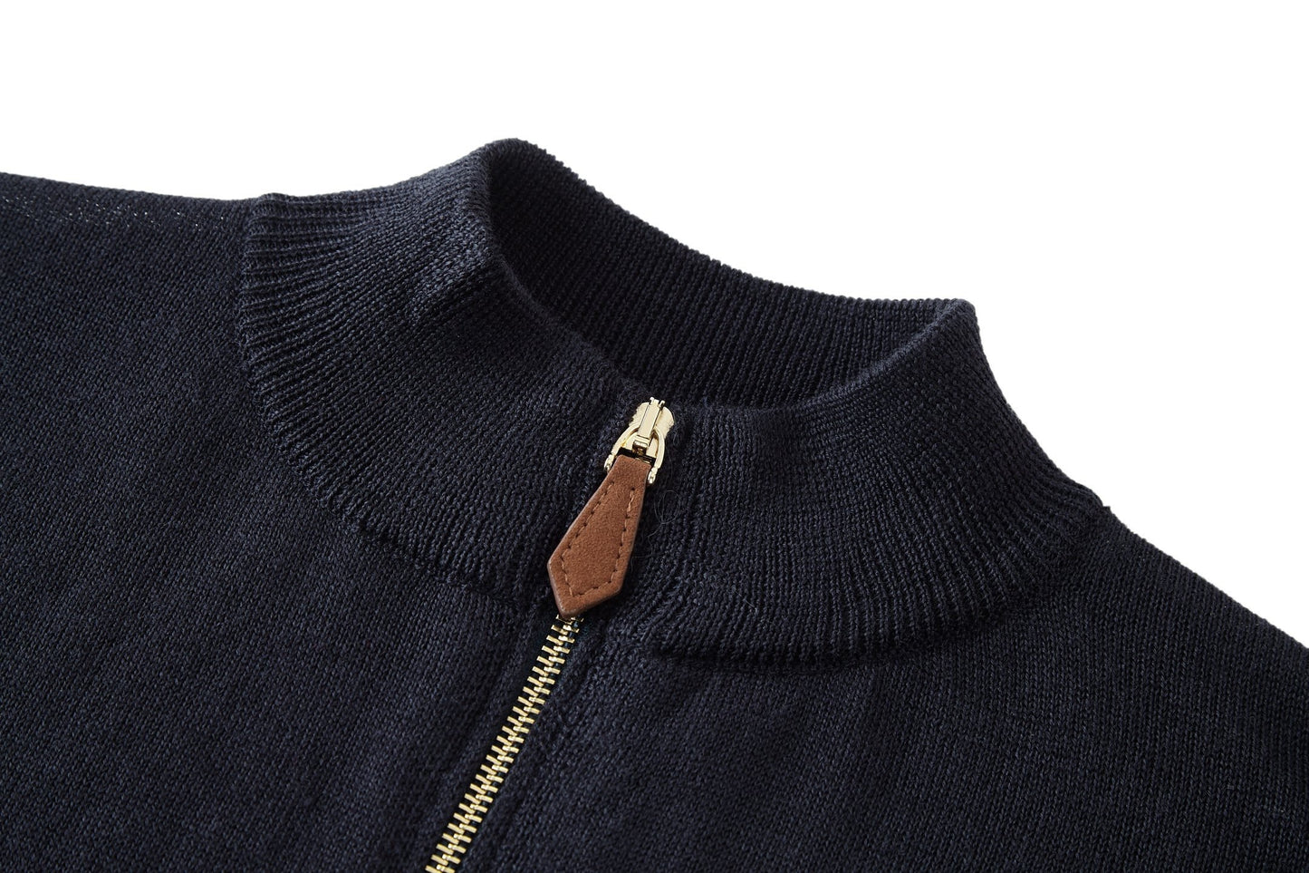 Miu Miu Cashmere and Leather Zip-up Sweater "Navy"