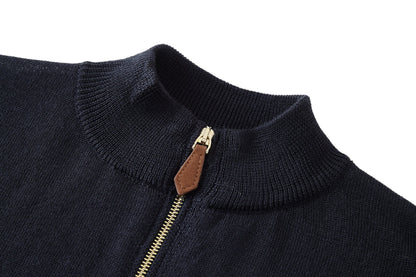 Miu Miu Cashmere and Leather Zip-up Sweater "Navy"