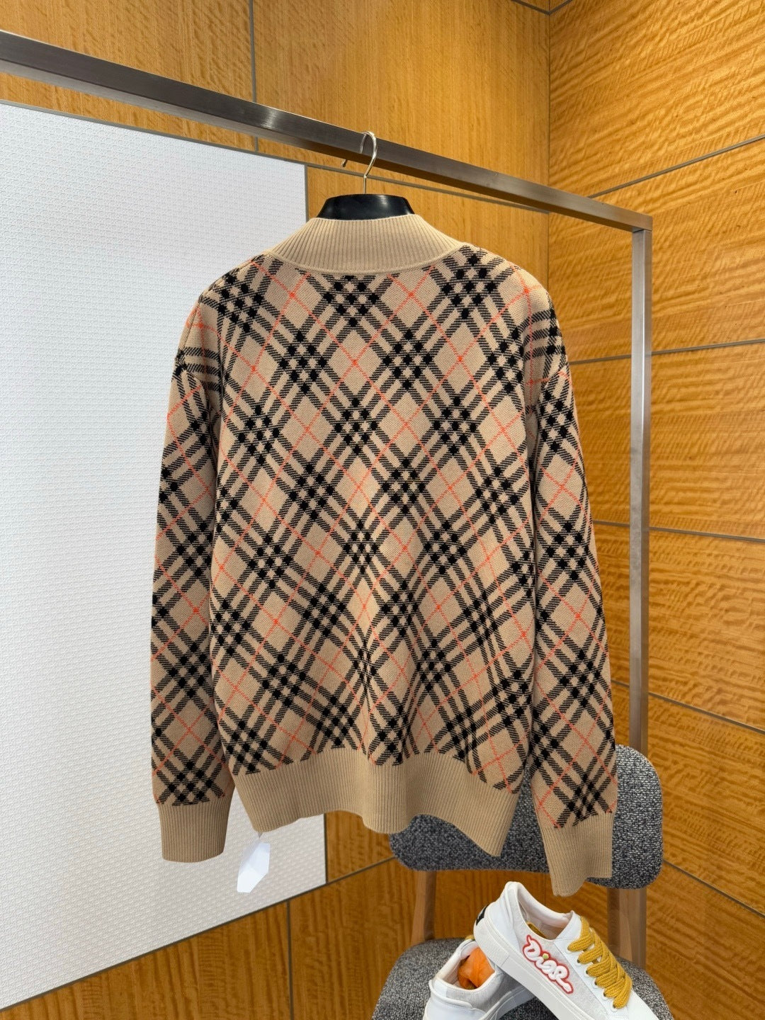 Burberry Check Cotton Wool Bomber Jacket "Sand Beige"