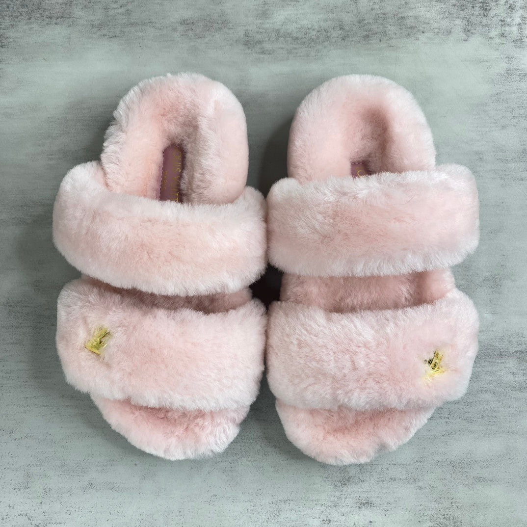 Louis Vuitton Fur Sandals "Pink-Black"
