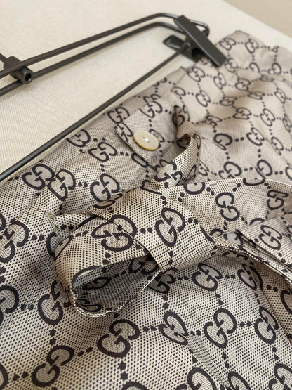 Gucci GG Supreme Print Silk Trousers "Beige"
